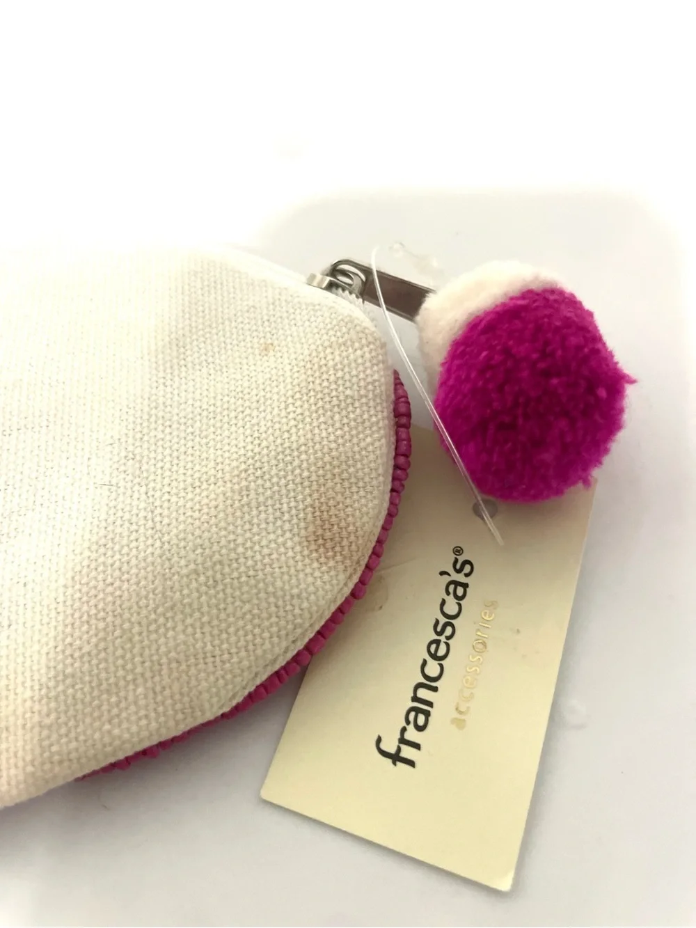 Francesca's Collections Pink & White Chill Pill' Beaded Zip Pouch Coin bag Pouch